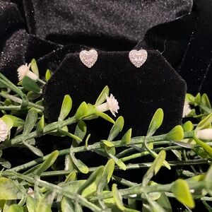 Heart Studs with Baguettes Moissanite 925 Sterling Silver Screw Backs